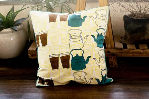 Earthan - Cutting Chai Glass - Hand block printed cotton cushion covers