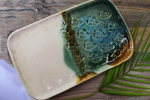 Earthan - Green White Leaf Platter
