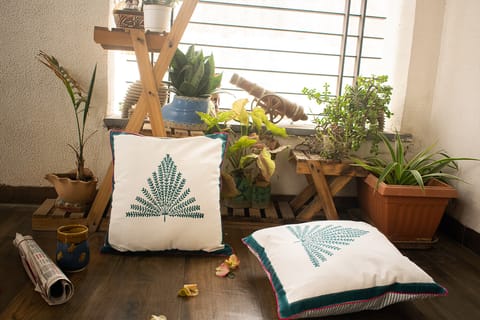 Earthan - Gulmohar Galore - Hand block printed cotton cushion cover