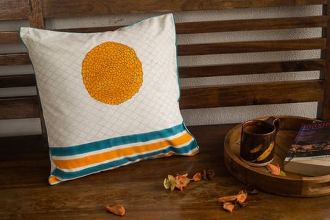 Earthan - Genda phool - Hand block printed cotton cushion cover