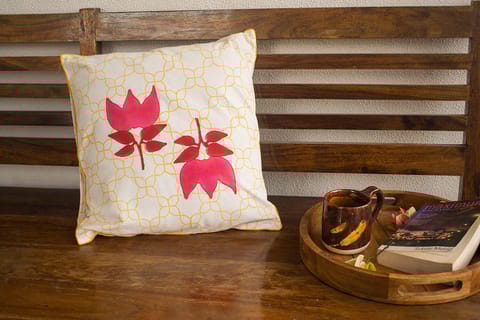 Earthan - Gulabi - Hand block printed cotton cushion cover