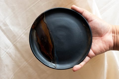 Earthan - Ceramic Black Snack Plate- Set of 2