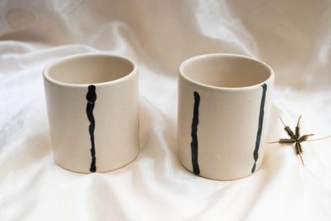 Earthan - Sketch Ceramic Tea Cup- Set Of 2