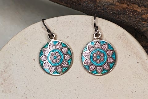 Earthan - Round Enamel 925 Sterling Silver Earrings