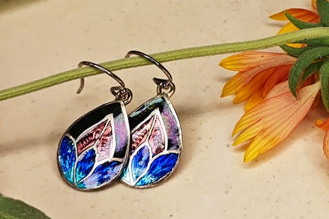 Earthan - 925 Sterling Silver Earrings Handcrafted CloisonnÃ© Enamel