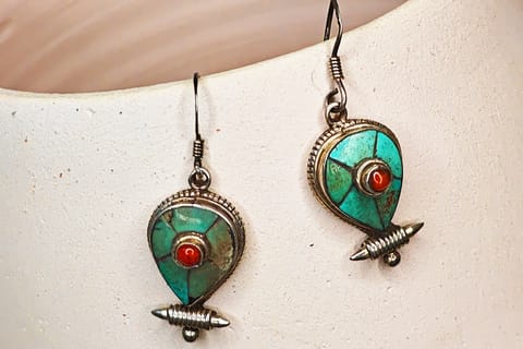 Earthan - Silver Jewelry Tibetan Silver Turquoise Dangling Earrings
