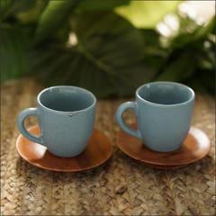 Courtyard-Dhera Blue Tea Cups Set Of 2 With Saucers