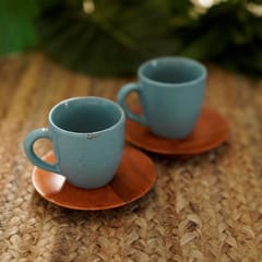 Courtyard-Dhera Blue Tea Cups Set Of 2 With Saucers