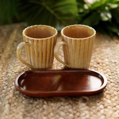 Courtyard-Dhera Ochre Coffee Mugs Set of 2 With Oval Tray