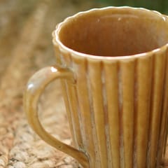 Courtyard-Dhera Ochre Coffee Mugs Set of 2 With Oval Tray