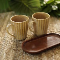 Courtyard-Dhera Ochre Coffee Mugs Set of 2 With Oval Tray