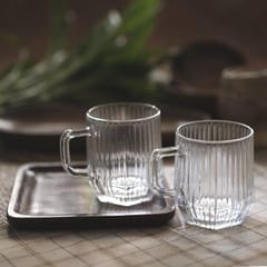 Courtyard-Bihuiya Coffee / Tea Cups - Set of 2 With Wooden Snack Tray