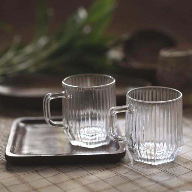 Courtyard-Bihuiya Coffee / Tea Cups - Set of 2 With Wooden Snack Tray