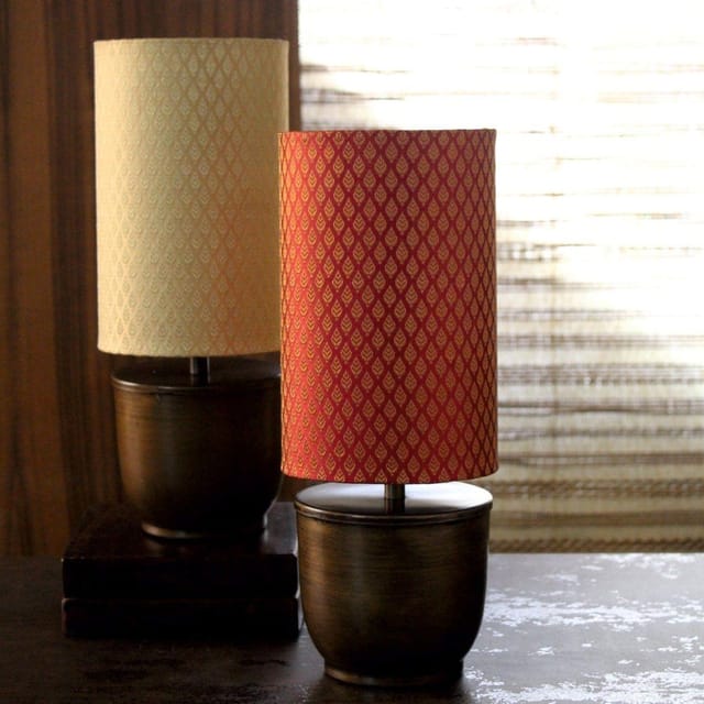 Courtyard-Banaras Table Gold Lamp With Red Shade