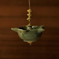 Courtyard-Mandir Hanging Green Diya (set of 2)