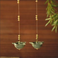 Courtyard-Mandir Hanging Green Diya (set of 2)