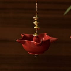 Courtyard-Mandir Hanging Red Diya (Set Of 2)