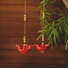 Courtyard-Mandir Hanging Red Diya (Set Of 2)