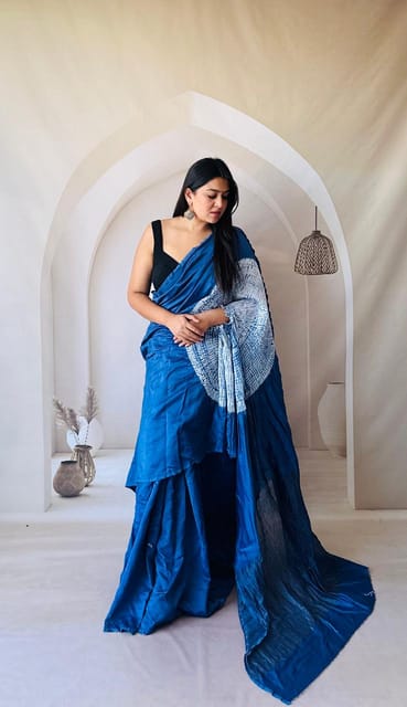 Bandhani Rangraze - SHIBORI SKYE BLUE SAREE