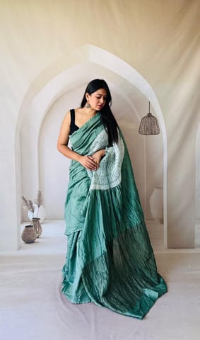 Bandhani Rangraze - OLIVE GREEN  PURE CHANDERI SAREE
