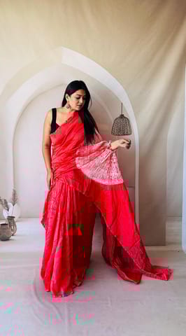 Bandhani Rangraze - RED CHANDERI SAREE