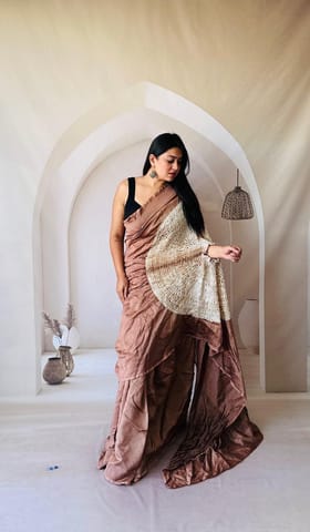Bandhani Rangraze - BASE BROWN HANDSFREE SAREE