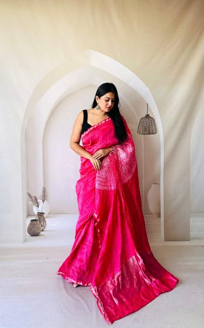 Bandhani Rangraze - STRAWBERY SHIBORI SAREE
