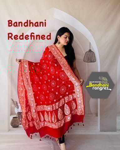Bandhani Rangraze - NEON RED BANDHANI DUPATTA