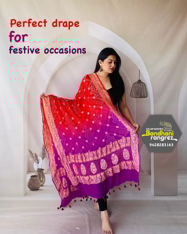 Bandhani Rangraze - RED MAGENTA OMBRE DYE DUPATTA