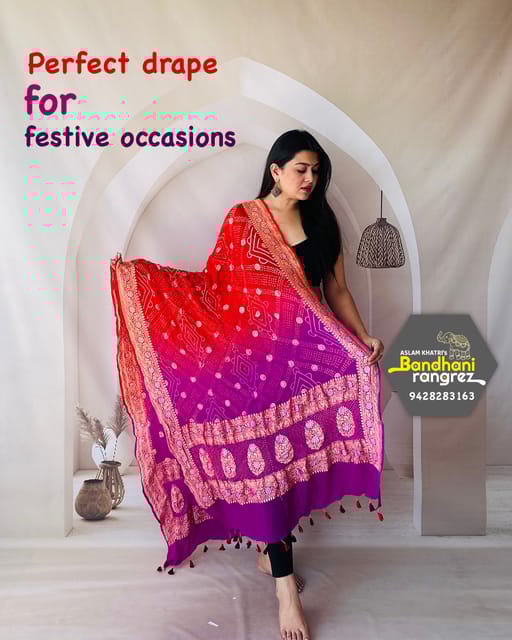 Bandhani Rangraze - RED MAGENTA OMBRE DYE DUPATTA