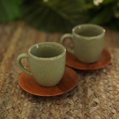 Courtyard-Dhera Green Tea Cups Set Of 2 With Saucers
