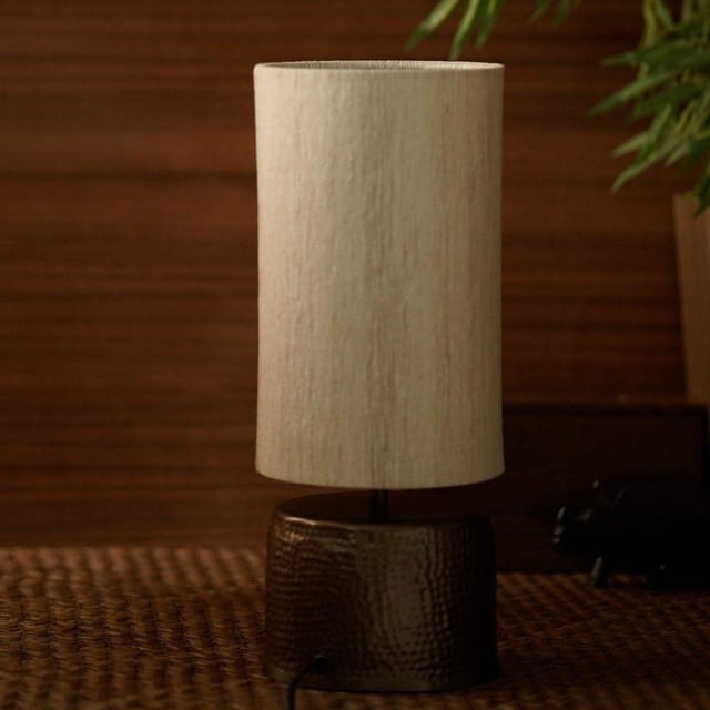 Courtyard-Hamani Antique Gold Lamp With Raw Silk Shade