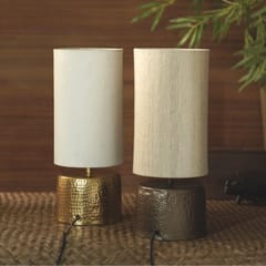 Courtyard-Hamani Antique Gold Lamp With Raw Silk Shade